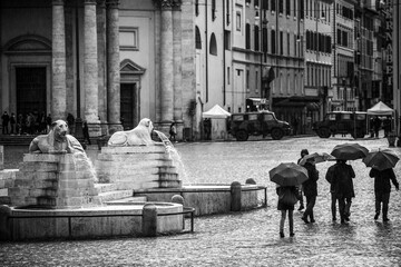 Jour de pluie Place du Peuple à Rome