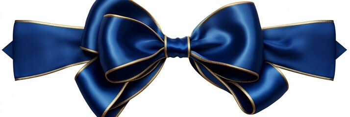a luxurious deep blue ribbon and bow with gold frame ornamental design white background