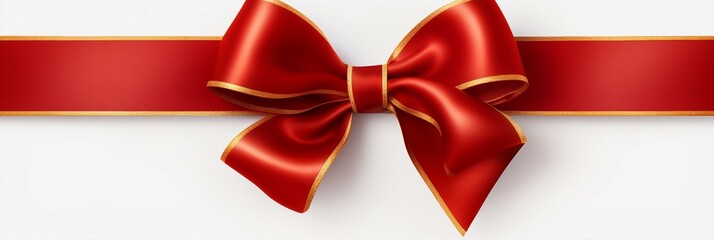 a luxurious bright red ribbon and bow with gold ornamental design white background