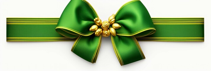 a vivid and vibrant green ribbon and bow isolated on white background. Christmas background