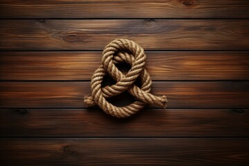 Marine knot rope on wooden background. Nautical maritime sea wood. Generate AI