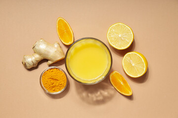 Concept of healthy liquid - ginger turmeric drink