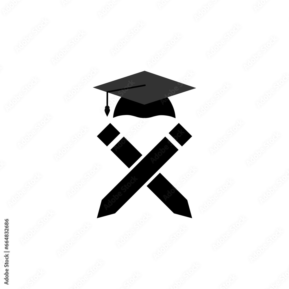 Wall mural Graduation cap and pencil logo icon isolated on transparent background