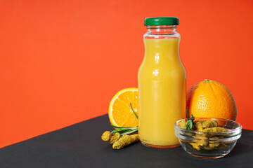 Concept of healthy drink - ginger turmeric liquid