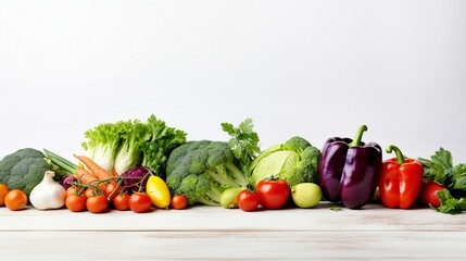 Fresh and vibrant vegetables arranged neatly against a white background