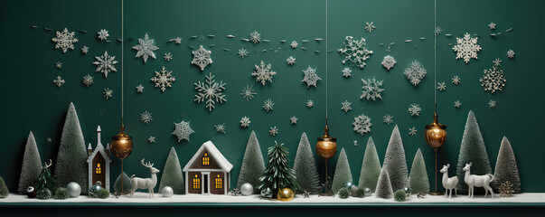 Winterthemed Home Decor Embellished With Holiday Elements Against Green Background
