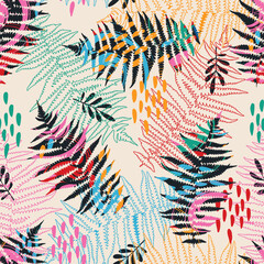 Abstract colorful fern seamless pattern. Pattern for the fabric. 