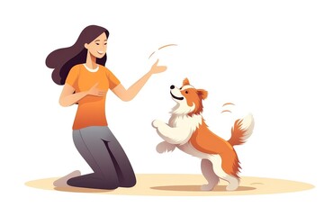 Girl Playing With Dog Joyful Pet Companionship