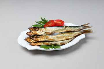 Concept of tasty food - delicious smoked fish