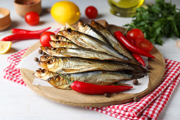 Concept of tasty food - delicious smoked fish