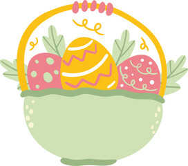 easter eggs in a basket hand drawn