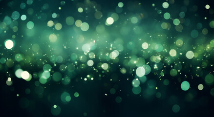 Glitter abstract lights. Green dust and shine. Luxury bokeh backdrop.