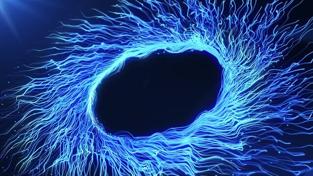 Abstract glowing e particles flying in a spiral in a whirlwind of energy, magic particles sparkle and swirl on an abstract background. Video 4k.