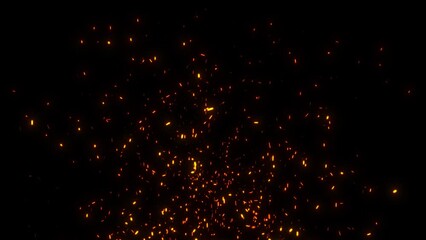 Flying sparks and coals from a fire. abstract glowing particles of burning fire and smoke on a black background, bonfire flares - Powered by Adobe
