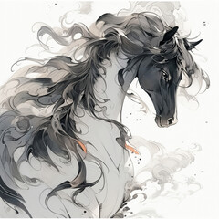 Majestic Horse in Motion: A Symbol of Freedom and Power,Chinese Ink Painting by Dark Horse