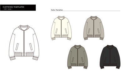 MA-1ジャケット　ブルゾン　絵型イラスト　テンプレート　おしゃれ　カラーバリエーション　Clothing illustration Template fashionable color variation
