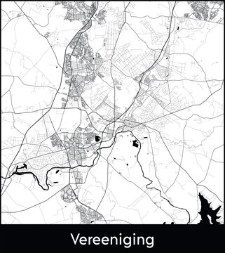 Vereeniging Minimal City Map (South Africa, Africa) black white vector illustration
