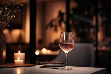 Elegant Restaurant Scene Soft Lighting, Romantic Atmosphere, Wine Glasses