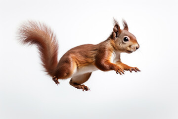 Jumping squirrel on white background