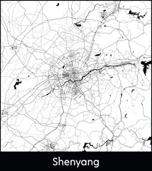 Shenyang Minimal City Map (China, Asia) black white vector illustration