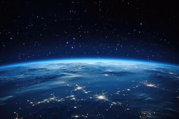 Earths Atmosphere Viewed From Space, City Lights Visible