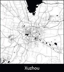 Fototapeta premium Xuzhou Minimal City Map (China, Asia) black white vector illustration