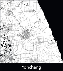 Fototapeta premium Yancheng Minimal City Map (China, Asia) black white vector illustration