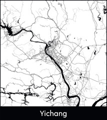 Yichang Minimal City Map (China, Asia) black white vector illustration