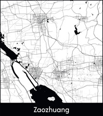 Zaozhuang Minimal City Map (China, Asia) black white vector illustration