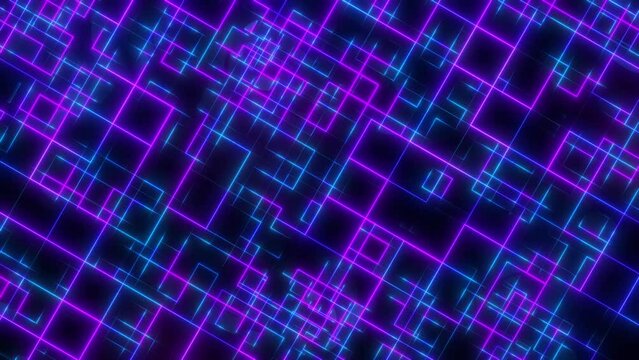 Digital neon cyber mesh in virtual space. Light lines  form information blocks of a hologram, large data fields. High information technologies. futuristic abstract background, 3D rendering. 4k video.