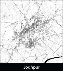 Jodhpur Minimal City Map (India, Asia) black white vector illustration