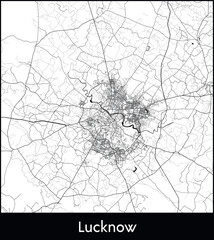 Obraz premium Lucknow Minimal City Map (India, Asia) black white vector illustration