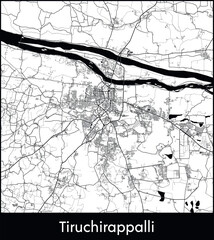 Tiruchirappalli Minimal City Map (India, Asia) black white vector illustration