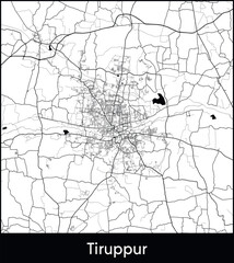 Tiruppur Minimal City Map (India, Asia) black white vector illustration