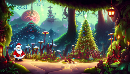 Fairytale winter landscape with christmas vibes in the fantasy jungle land