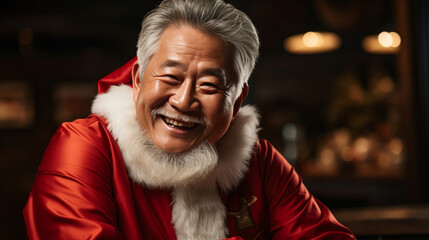 Obraz premium Close up portrait of happy, Asian santa. Christmas concept.