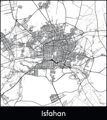Isfahan Minimal City Map (Iran, Asia) black white vector illustration