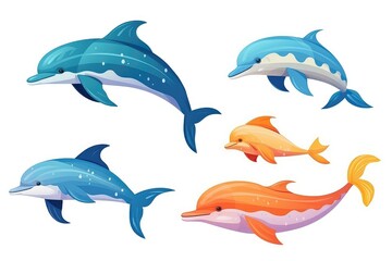 Obraz premium Dolphins Swimming With Colorful Fish And Sea Animals
