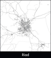 Riad Minimal City Map (Saudi Arabia, Asia) black white vector illustration