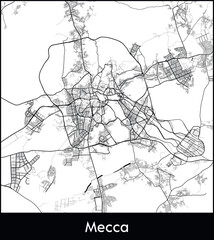 Mecca Minimal City Map (Saudi Arabia, Asia) black white vector illustration