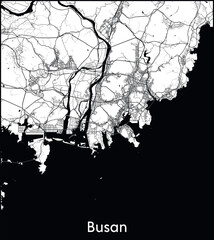 Busan Minimal City Map (South Korea, Asia) black white vector illustration