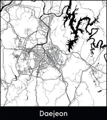 Daejeon Minimal City Map (South Korea, Asia) black white vector illustration