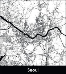 Obraz premium Seoul Minimal City Map (South Korea, Asia) black white vector illustration