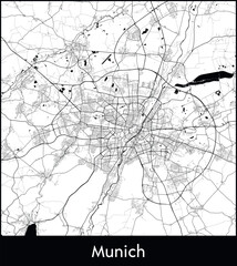 Munich Minimal City Map (Germany, Europe) black white vector illustration
