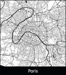 Paris Minimal City Map (France, Europe) black white vector illustration