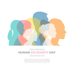 International Human Solidarity Day.Vector illustration with silhouettes of men and women standing side by side together.