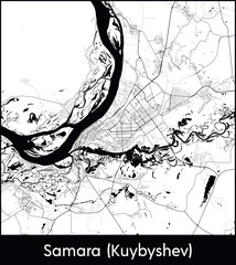 Samara Minimal City Map (Russia, Europe) black white vector illustration