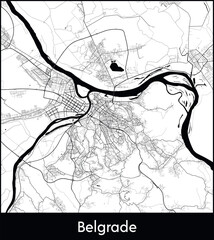 Belgrade Minimal City Map (Serbia, Europe) black white vector illustration