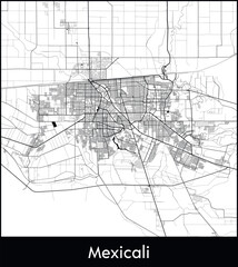 Mexicali Minimal City Map (Mexico, North America) black white vector illustration