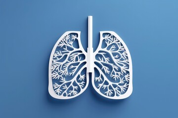 Decorative Paper Model Of Lungs On Blue Background, Symbolizing Respiratory Diseases. Сoncept Respiratory Health Awareness, Paper Lung Model, Blue Background, Disease Prevention, Lung Health